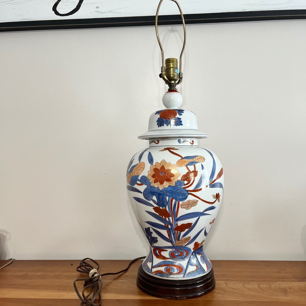 Knob Creek Morganton VTG Imari Ginger Jar Lamp Chinoiserie Floral Blue Orange